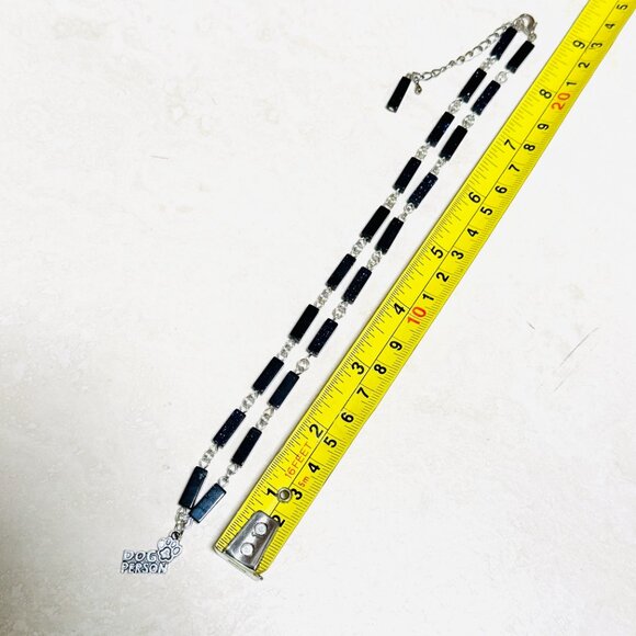 Dark Blue Goldstone Short Necklace w/ Silver Dog Person Paw Print Charm - Picture 12 of 14